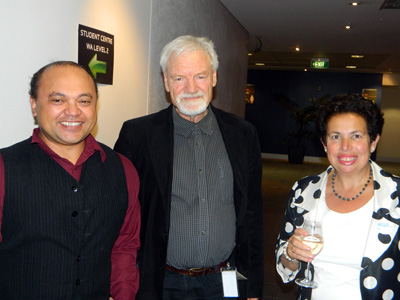 AUT's Wiremu Tipuna (Ngati Kahungunu), PMC director Dr David Robie and UNESCO's Susan Isaacs at the WPFD address. Image: Del Abcede/PMC