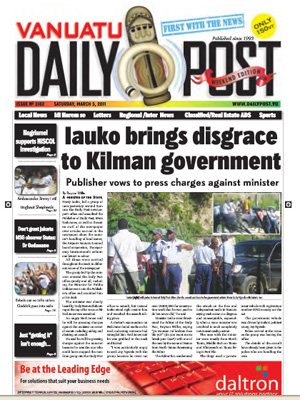 Saturday's front page of the Vanuatu Daily Post. Image:VDP